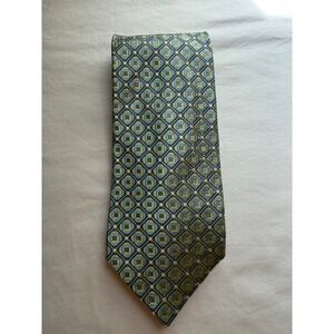 XMI Nordstrom Mens Silk Tie Green Blue Geometric Diamond Hand Sewn Made in USA